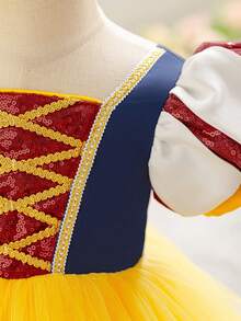 女婴泡泡袖公主薄纱派对连衣裙 - 黃色 - 查看 5