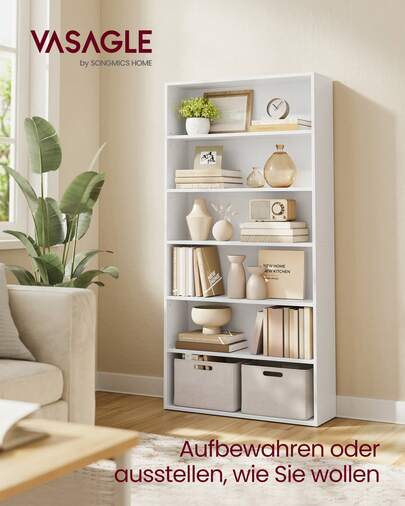 VASAGLE Bücherregal,offenes Aufbewahrungsregal, Standregal,für Wohnzimmer, Homeoffice, Esszimmer,Wolkenweiß