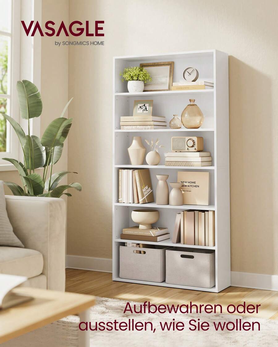 VASAGLE Bücherregal,offenes Aufbewahrungsregal, Standregal,für Wohnzimmer, Homeoffice, Esszimmer,Wolkenweiß