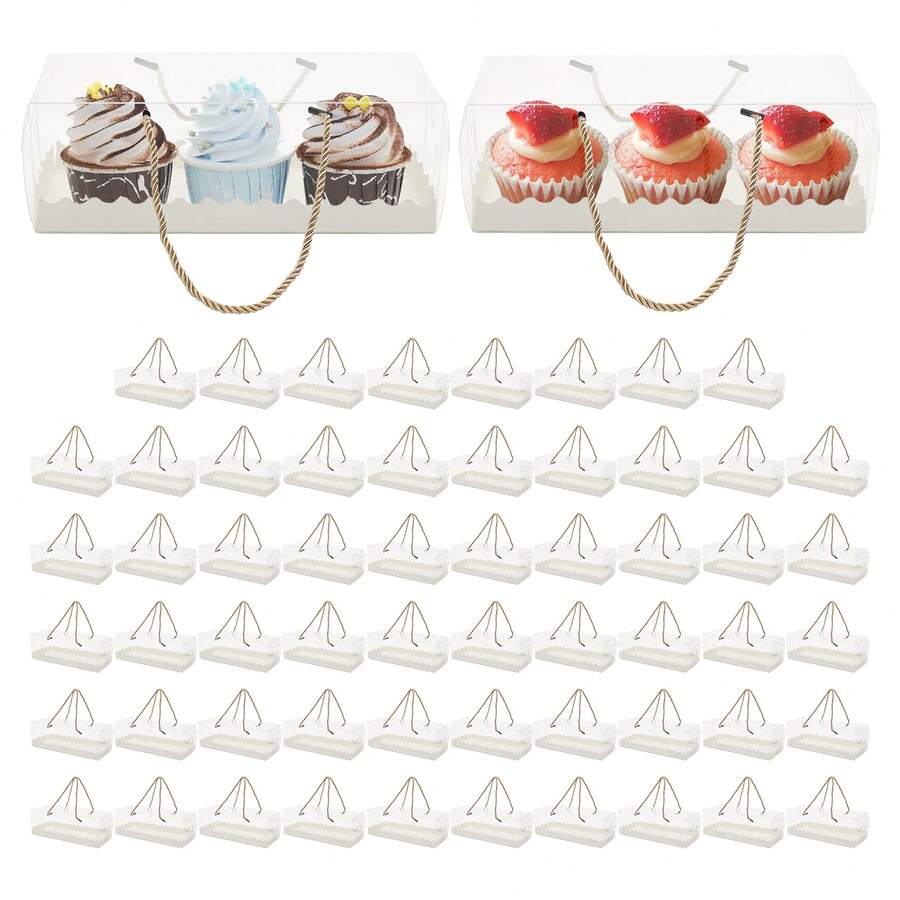 60 Pcs Rectangular Transparent Pastry Bread Cake Roll Box With String Portable - 清除 - 查看 1