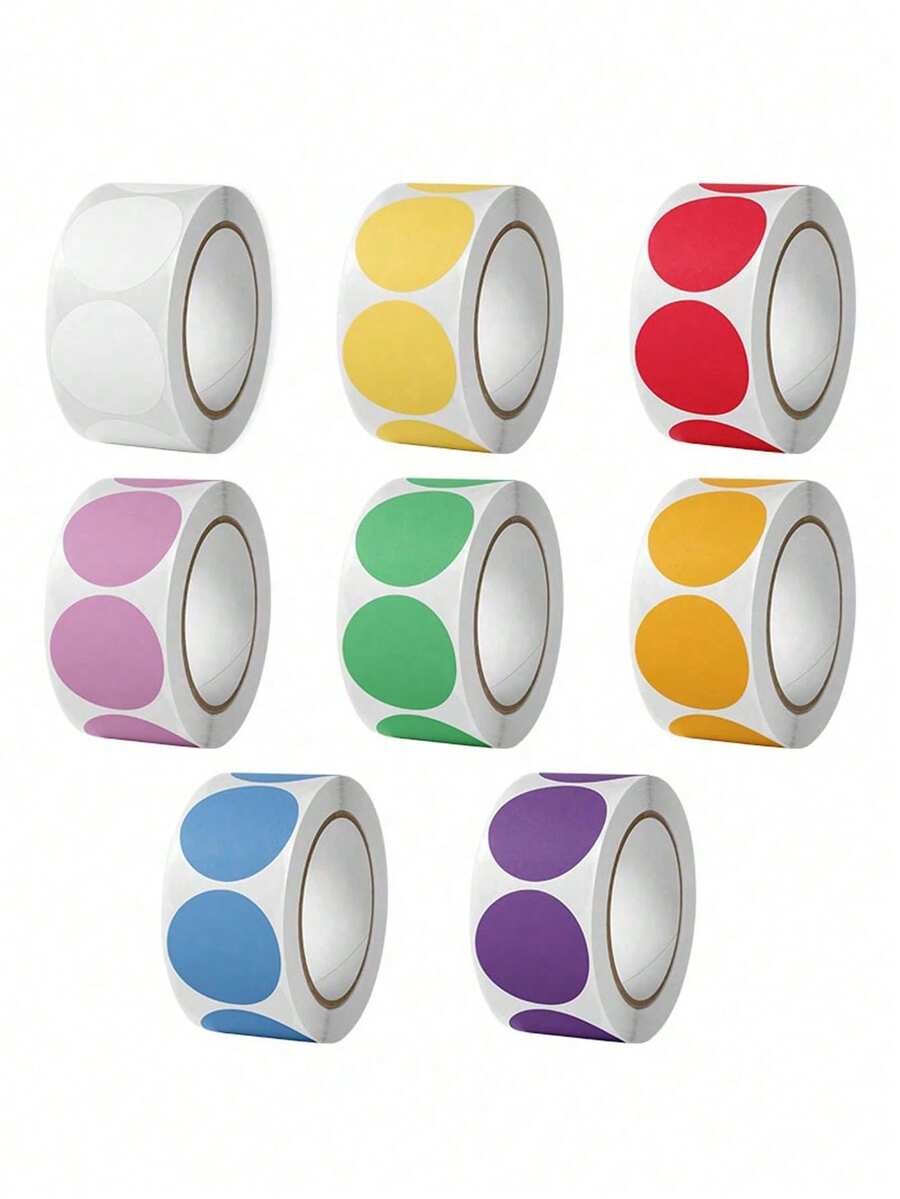 Rollo de 500 piezas / Pegatinas redondas de colores, etiquetas sencillas, etiquetas para escribir, 8 colores para manualidades, adecuado para oficina, aula, estudiantes, papel, útiles escolares (2.54 cm) - Multicolor - Ver 1