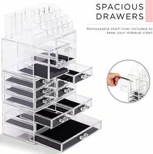 Large Makeup Organizer - Clear Stackable Jewelry Makeup Organizer For Vanity, Bathroom Storage Display Case - 12 Drawers Cosmetic Beauty Organizers And Storage With Lipstick Makeup Brush Holder - Clear - View 7