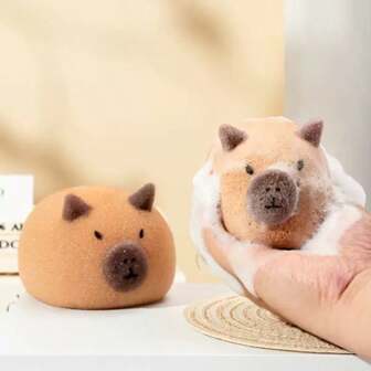1 pièce Nouvelle arrivée chaude Éponge de bain exfoliante mignonne de Capybara, éponge douce pour le bain, le lavage du visage, mousse bien, convient pour les vacances, la rentrée scolaire, Thanksgiving
