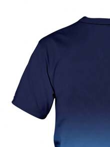 男士休闲渐变字母印花圆领短袖上衣和抽绳短裤套装，舒适百搭，100% 涤纶，弹力面料，适合夏季穿着 - 彩色 - 查看 4