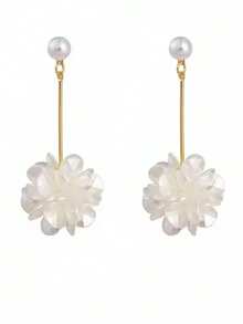 1 对优质白色花瓣几何长吊坠耳环（不含礼品盒） - 金黃色 - 查看 8