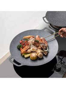 1 件不锈钢双柄韩式烧烤盘，家用电烤箱托盘，多功能户外露营烧烤盘，便捷电炉灶烤盘