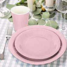 100Pcs Dusty Pink Tableware Set Disposable Dinnerware Set 50Pcs Paper Plates 25Pcs Napkin 25Pcs Cups For Wedding Birthday Bride Shower Party Table Decor - 粉色 - 查看 7