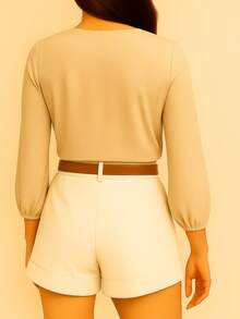 WOMEN'S 3/4 SLEEVE BLOUSE IN VARIOUS COLORS AND SIZES - Beige - View 3