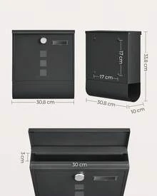Boîte aux Lettres Murale, avec Serrure avec Couvercle Rotatif, Fenêtre de Visualisation, Porte-nom, Compartiment à Journaux, Montage Facile, 10 x 30,8 x 33,8 cm, Noir - Noir - Voir 7
