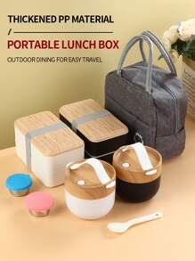 1Set Bamboo Bento Box With Compartments And Utensils, Stackable Lunch Box, Snack Container, Includes Spoon And Fork For Meal Prep Perfect For Back To School, Fishing, Camping,And Holiday Gift For Christmas And Thanksgiving!