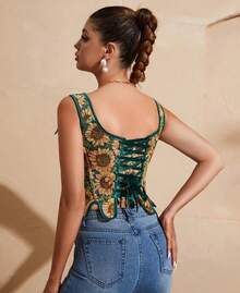 Womens Vintage 1920s Renaissance Lace Trim Corset Bustier, Retro Fashion - Sunflower - View 3