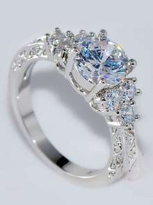 Nhẫn bạc Sterling 925 đính đá Cubic Zirconia vuông thanh lịch, Nhẫn đính hôn và cưới sang trọng dành cho nữ, Phụ kiện tinh tế - Bạc - Xem 5