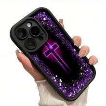 Jesus Cross Themed Phone Case Designed With Elegant Purple Glitter Accents Compatible With IPhone 16 15 14 13 12 And 11 Pro Models And Made Of TPU Protective Material Ideal Choice For Family Friends Young People Birthdays Holidays Boyfriends Girlfriends And Valentine's Day Gifts - 酒紅色 - 查看 7