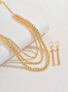 3 Peças Conjunto Deslumbrante de Colar Longo de Contas Redondas de Eid Al Fitr de Alta Qualidade, Brincos, Corrente de Suéter, Acessórios de Casamento Feminino para Festa