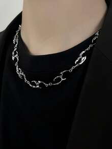 1 件男士百搭嘻哈不对称火焰钛钢吊坠项链，不会褪色