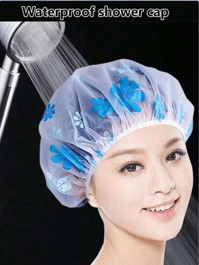 100pcs/50pcs/20pcs/5pcs/4pcs/3pcs/2pcs/1pc Random Color Waterproof Shower Cap, Bath Cap, Printed Bathtub Cap, Dust-Proof And Waterproof Head Cover, Thickened Hat, Reusable Dust-Proof Cover, Home & Travel Portable Bath Cap, Thickened Women Ha Hair Sleep Cap