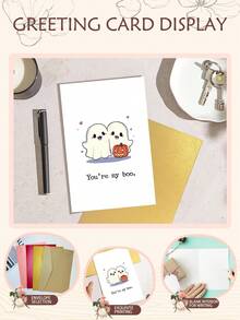 1 pièce Carte d'anniversaire adorable avec fantôme pour lui/elle, Carte d'Halloween mignonne pour le/la partenaire, Carte romantique d'anniversaire, Saint-Valentin pour petit(e) ami(e) - Multicolore - Voir 2