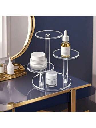 Multi-Purpose Acrylic Display Stand Holder, Suitable For Cosmetics, Collectibles, Perfume, Jewelry, Transparent Multi-Layer Round Display Rack