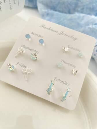 12pcs/Set Tropical Ocean Style 3D Butterfly C-Shaped Earrings Set, Daily Accessories Gift For Women