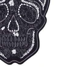 1 件黑色骷髅头万圣节布贴，朋克摩托车风格装饰贴花