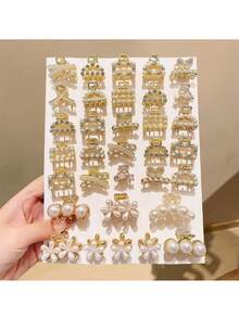 8 件装女士优雅仿珍珠发夹，多种金属迷你发夹，装饰性日常配饰及礼品，秋冬季花朵爪夹发饰，适合女士度假装扮和夏季海滩造型 - 白色 - 查看 2