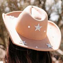 Star Western Cowgirl Hat For Women And Men Elegant Wide Brim Rhinestone Formal Western Cap For Daily Life And Party - Pink - View 3