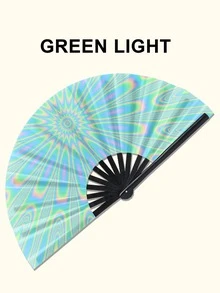 紫外线折叠手扇，按压式手扇，适合作为礼物，也适用于音乐节、嘉年华、彩虹服装、迪斯科派对、霓虹派对、荧光派对装饰 - 彩色 - 查看 6
