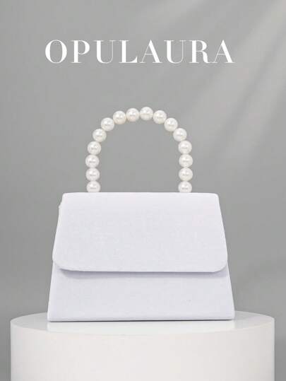 OpulAura Women's Romantic Faux Pearl Handbag, Luxury Velvet Evening Bag, Clutch Purse For Party/Wedding/Date/Christmas, Birthday Events, Formal Occasions, With Detachable Chain