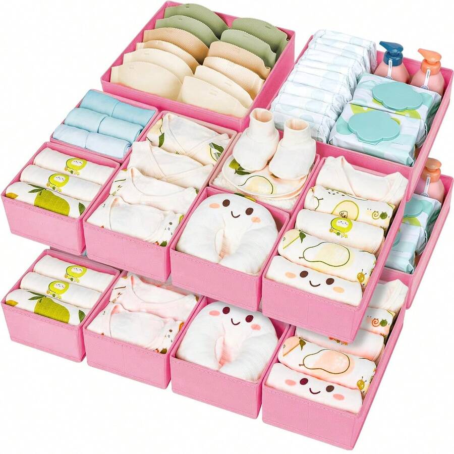 Organizadores plegables para bebé y almacenaje & Organizador de cómoda para dormitorio, Organizador de cajones de ropa, Organizador de armario - Organizador de cómoda de guardería para ropa interior, calcetines, baberos, etc. - Rosa - Ver 1
