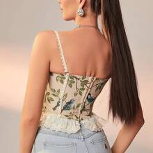 Womens Vintage 1920s Renaissance Lace Trim Corset Bustier, Retro Fashion - Beige - 查看 3