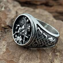 Steel Warrior New Stainless Steel Personalized Horse Riding Ring Hand Jewelry, Nordic Viking Celtic Knot Ring 1PC, US Size - Black - View 5