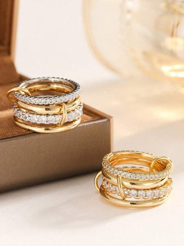 Iced Out Hip Hop Copper Synthetic Zirconia Funky Rings For Men And Women Jewelry Set Bling Fashion Punk Street Cool Jewelry Unisex Index Finger CZ Ring Set Valentine's Day Gift