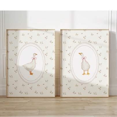 1幅儿童房墙画，鹅主题，小鸭女孩韵律，儿童房数码墙画，游戏室装饰，儿童房墙画，多种风格的儿童房墙画。可爱活泼的儿童房装饰。多种尺寸（20-70厘米），带框或不带框可选，适合儿童房装饰。家居装饰，夏季墙画。