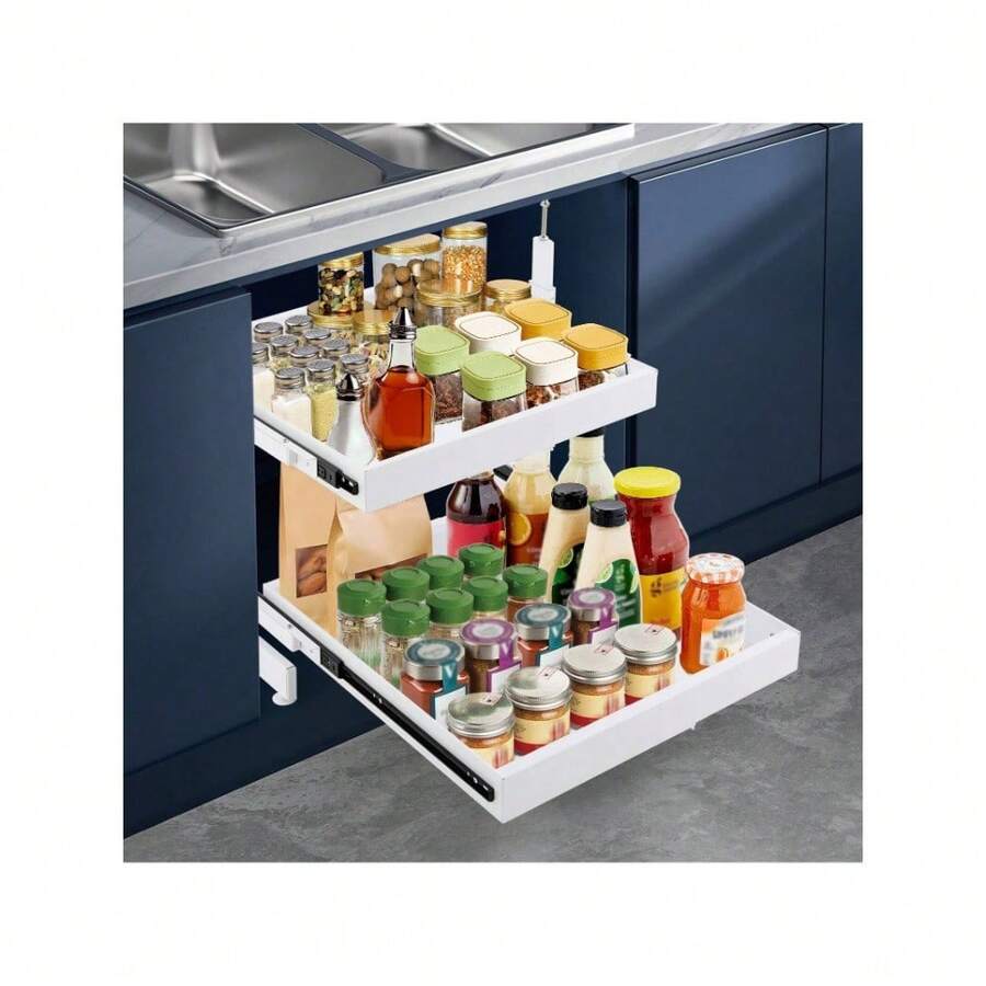 InSyoForeverEC Alloggiamento sottopensile, supporto estraibile, supporto estraibile a 2 strati, lunghezza e altezza regolabili, guide silenziose, supporti da cucina nascosti con 22,05 libbre per strato