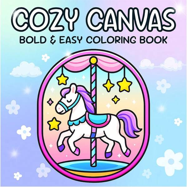 1pc COZY CANVAS BOLD & EASY: Coloring Book For Adults And Teens,24 Pages, Upgraded Thicker Paper Materials ,Single-Sided Printing,Super Cute Designs Of Cozy Drawing , Featuring Adorable Animal Characters ,Great For Relaxation, Passing Time, And As A Gift For Friends, Couples, And Family,To Play Together,Back To School,School Supplies Colouring Book