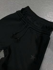 Popular Pentagram Printing Series Casual Fake Two-Piece Wide-Leg Pants - 黑色 - 查看 1