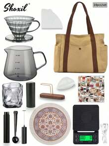 shoxil 9/12/14 件优质咖啡礼品套装 - 带储物袋的完整手冲咖啡套装，可容纳 2-4 杯 | 包含滴滤器、滤网和配件 | 斋月庆典、露营和居家的理想之选 - 咖啡套裝 - 查看 8