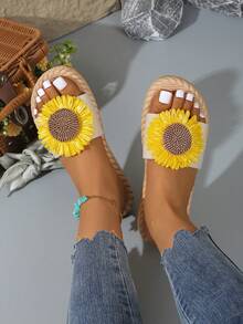Damskie letnie nowe, swobodne, płaskie, żółte, słonecznikowe klapki plażowe, paski na zewnątrz, klapki na wakacje - Beżowy - Zobacz 7