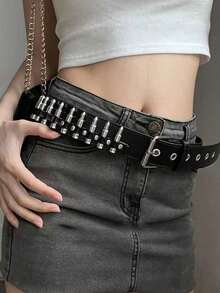 3/2/1皮带新款美式时尚子弹镶嵌腰带女装个性朋克装饰腰带ins网红风格礼物送父母朋友情侣情侣款