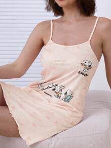 SNOOPY Authorized PEANUTS Snoopy Cute Printed Slip Dress & Woman Nightdress