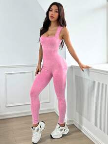 TCVC 女士水洗运动吊带连体裤，舒适透气无袖紧身连体裤，适合瑜伽、健身房锻炼，四季皆宜塑身连体裤，粉色夏季款 - 粉色 - 查看 3