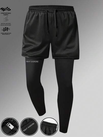 1 pièce Pantalon de sport pour hommes, maille respirante, collants de compression à Top soutien, évacuation de la transpiration avec poche pour téléphone, convient pour la course en extérieur, l'exercice sportif, l'automne