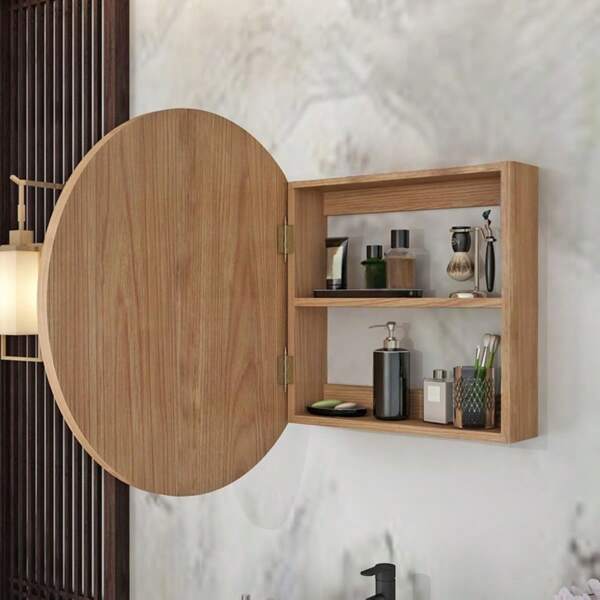 Gabinete de baño con espejo, gabinete de medicina, espejo de pared con caja de almacenamiento, estantería minimalista todo en uno, de vuelta a la escuela para el baño