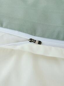 2/3件套浅绿色和白色双面被套套装，纯色柔软亲肤被套套装，简约风格双面被套套装，舒适柔软透气，适用于单人/双人/加大/特大号床 - 卧室、客房、宿舍的理想之选，1件被套配1/2个枕套（不含填充物），可机洗床上用品 - 綠色+白色 - 查看 7