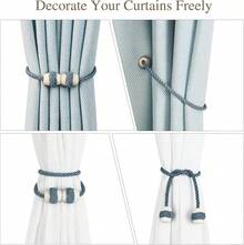 Curtain Tiebacks Magnetic Rope Tie Backs Handmade Curtains Holders Drapes Outdoor Decorative Window Holdbacks, Beige 2Pack - Blue - View 5