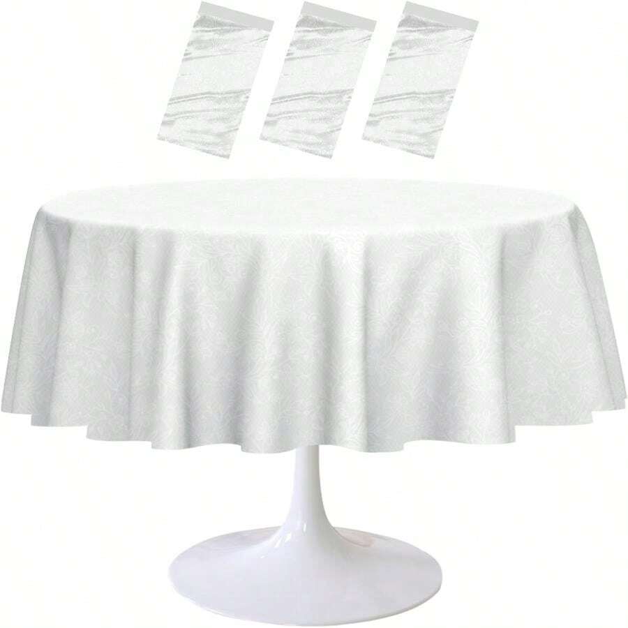 RINDOJIN 3 Pack Plastic Lace Tablecloth 84 X 84 Inch Round Lace Table Cover Disposable Table Cloth For Picnic Party Birthday Wedding Baby Shower Circle Tablecloth - Plastic Lace Tablecloth - View 1