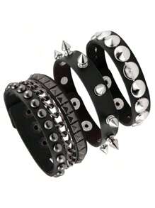 1/4 pièces Set de bracelets  clouté punk - Bracelets en PU fait main avec clous, style piqué, style emo des années 80 pour hommes et femmes, bracelets PU avec rivets pour fête, cadeaux, bal de promo, Halloween