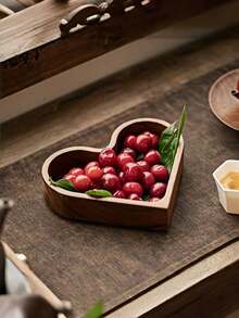 1/4 件 - 质朴的含羞草木托盘 - 心形木制储物篮，用于零食、水果、甜点、厨房装饰，多功能储物和餐厅装饰配件，毕业典礼、母亲节、婚礼、节日