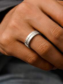 1pc Stainless Steel 18K Gold Plated Minimalist Retro Concave Line Men's Rings Summer Jewelry - Ring - View 21