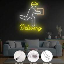 可定制快递配送 LED 霓虹灯 - USB 供电 10 级可调亮度壁灯，带有个性化文字，多色照明，适用于家庭办公室和快递站装饰，定制 LED 霓虹灯，壁挂灯 - 16 英寸/40.6 厘米 - 查看 8